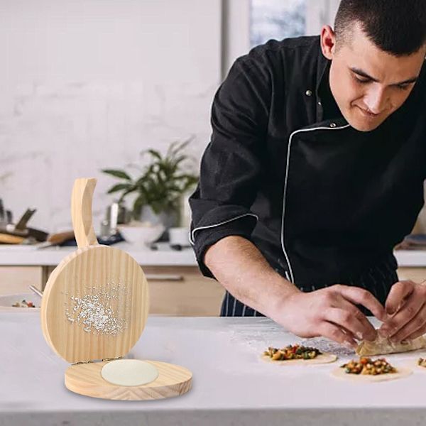 Tortillapress Roti-tillverkare med kavel Stor bambuträ Tortilla Mak db