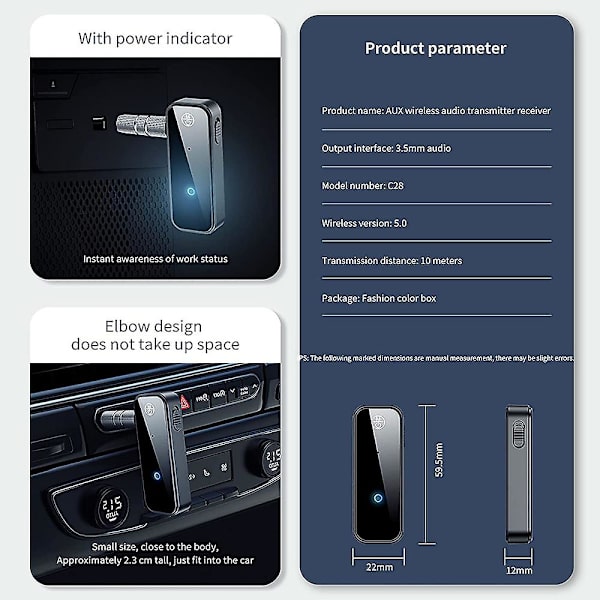 Bluetooth 5.0-mottagare för bilbrusreducering Bluetooth Aux-adapter Handsfree-samtal Musik-mottagare[DB]