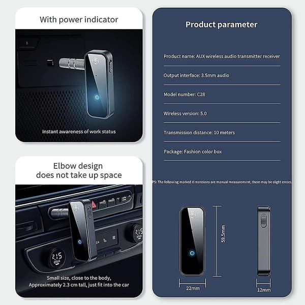 Bluetooth 5.0-mottaker for bilstøydemping Bluetooth Aux-adapter håndfri samtale musikkmottaker[DB]