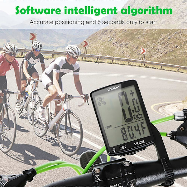 Trådlös Cykelcomputer Multifunktionell LCD-Skärm Cykelcomputer Mountainbike Hastighetsmätare Odometer IPX6 Vattentät Cykling [DB] Black Shell Green Backlight