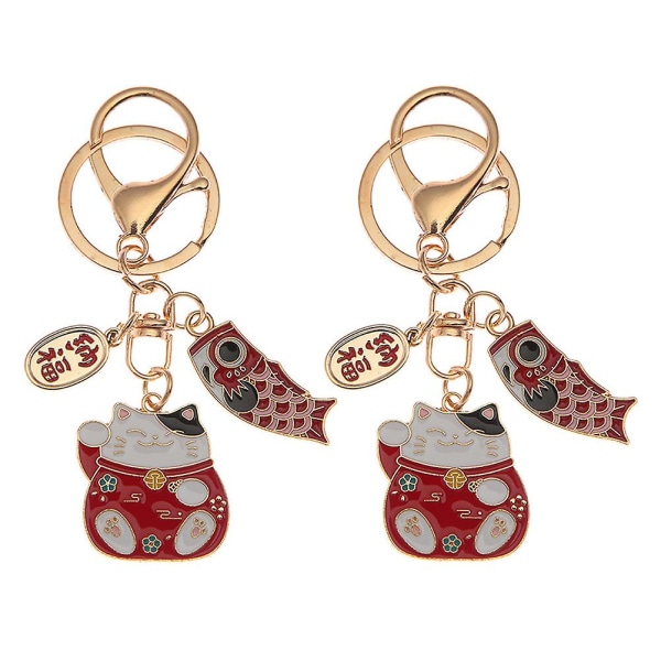 2 stk. Lykkekatt nøkkelring japansk stil nøkkelring sinklegering nøkkelkjede dekor [DB] Red 8.00X2.70X0.10CM