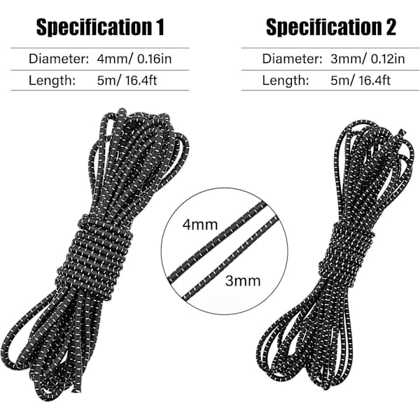 Fantasyon 4mm Svart Elastisk Snøre 10 Meter 4mm Elastisk Snøre Bungee Snøre Rundt Elastisk Snøre Bungee Tau Multifunksjonelt [DB] Black and White 3mm 5Meter