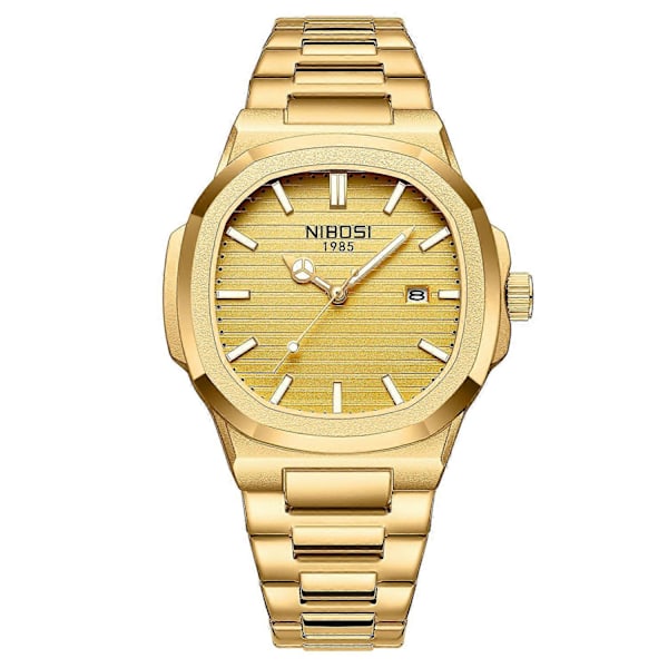 NIBOSI 2632 Stilren Herrklocka Stållänk Lysande Kalender Quartz Klocka [DB] Multicolor Gold