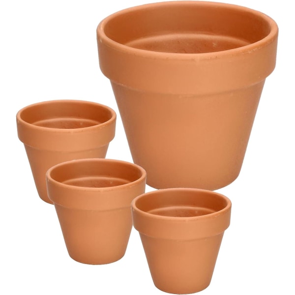 Sæt med 4 terracotta blomsterpotter - 13 cm - Med kant - Til indendørs og have