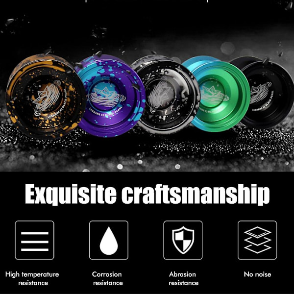 Aluminium Yoyo för barn, professionell Yoyo boll, för nybörjare Yoyo spelare, med handskar och 5 Yoyo strängar db Black Silver