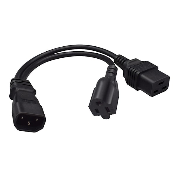 Y-splitter strømkabel C14 til C19+5-15r konnektoradapter ledning strømledning [DB]
