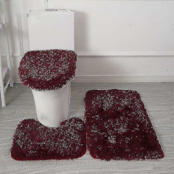 3 kpl / sarja Liukumaton Pehmeä Kylpyhuoneen Jalusta Matto WC-kannen Matto Kylpyhuoneen Matto Pestävä [DB] wine red (solid color)