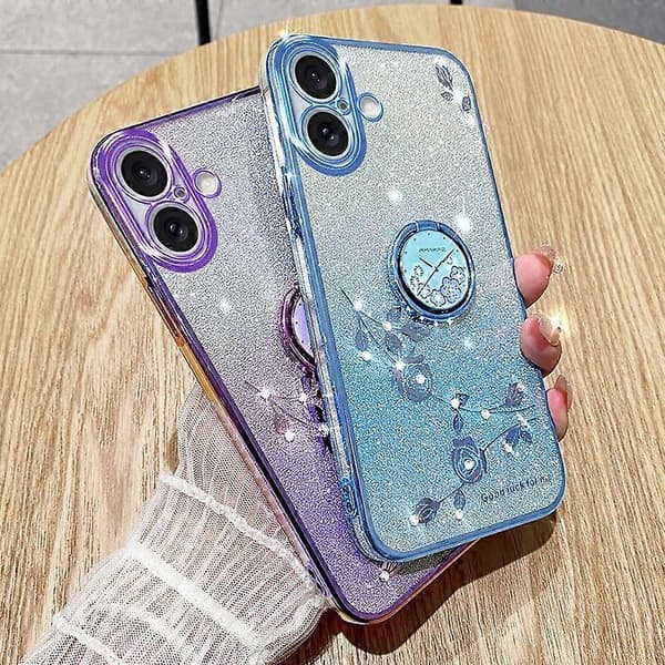 Gradient Blomsterdeksel til iPhone 16 Plus [DB] Blue