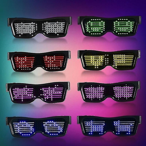 Bluetooth Party Magic LED Briller Smart Briller Ved App Kontrol Lysende Skjoldning USB Opladning Flersproget Blinkende LED Briller {Db} A1