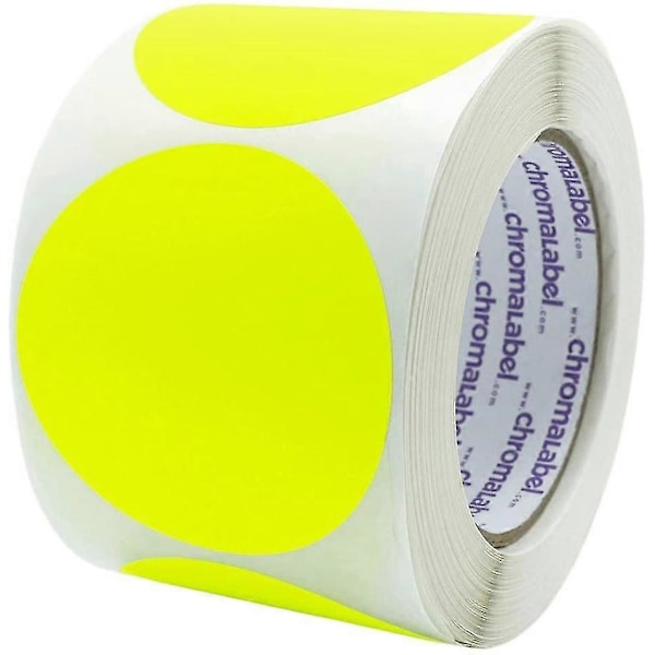 Tarrat, 5 cm pyöreät, irrotettavat värikooditarrat, 500 per rulla [db] Fluorescent Yellow