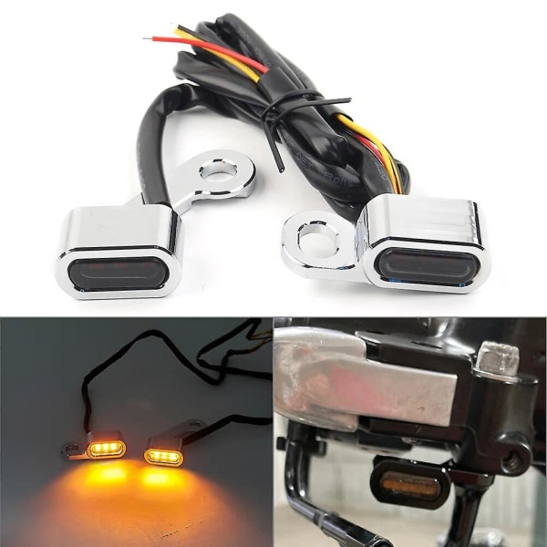 2 stk. Motorcykel Mini LED Blinklys Styr Blinker Indikator Lampe Kompatibel Harley Touring 2009-2017 & Softail 2015-2021 db Chrome Black shell