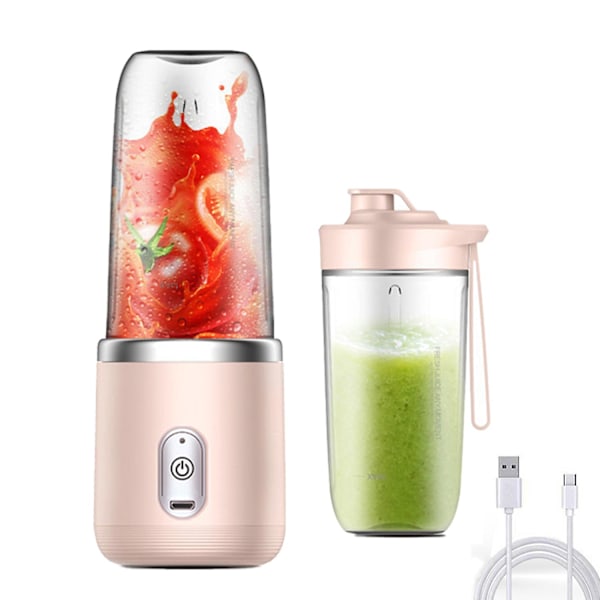 Matkustuskäyttöön sopiva kannettava mehupuristimen sekoitin 6 terällä, 400 ml, maitojuomat, smoothiet [DB] Pink