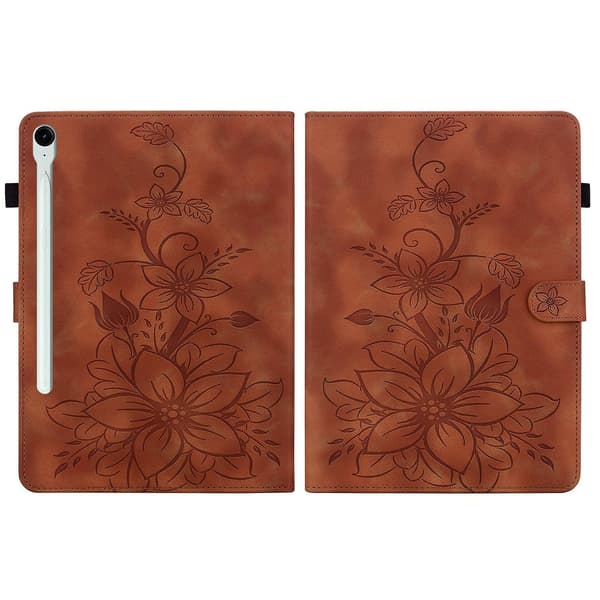 Präglat Läderfodral För Samsung Galaxy Tab S9 / S9 FE [DB] Brown