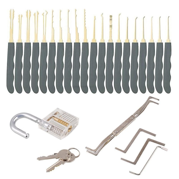 26 i 1 Lock Pick træningsværktøjssæt Lockpicking øvelsesværktøjssæt med krystal hængelås og nøgler til låsesmed begynder