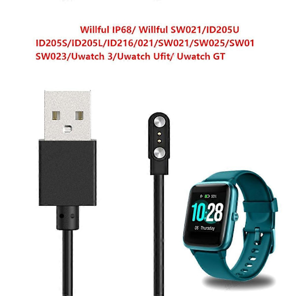 Smartklokke Magnetisk Ladekabel USB-lader 2Pin for Willful IP68/Willful [db] 2 pieces