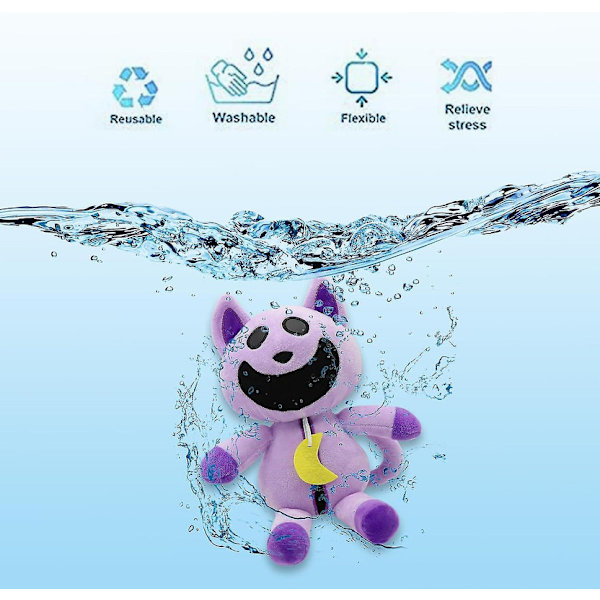 DB CatNap Poppy Playtime, 30cm, Smilende Critter, CatNap Plysj, Morsom Smilende Critter, Plysjleker for Fans, Gutter, Jenter
