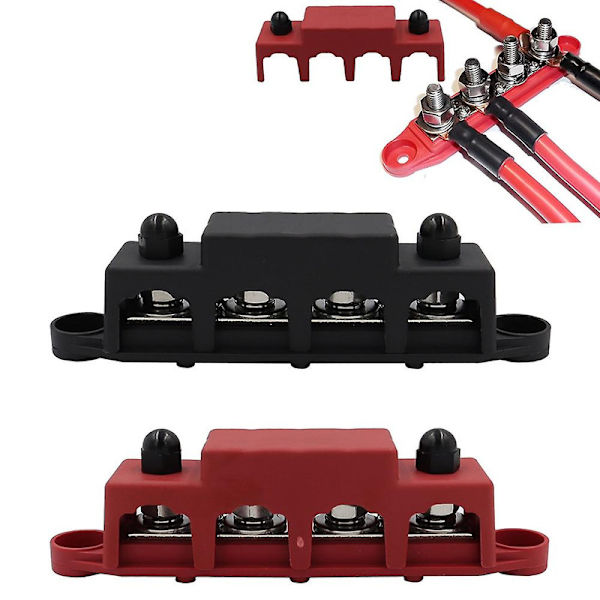2 st M8 M10 250A 4-polig strömfördelningsblock Terminalbultar Kopplingsskena Batteri för bil Rv-Ma db red  Black