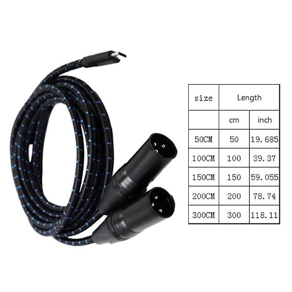 Type-C - 2XLR-kaapeli UsbC - 2XLR-sovitinjohto äänilaitteille Db 200cm