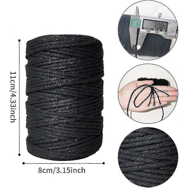 3mm 100m Macrame Snor, 4-trådet Snoet Bomuldsgarn Naturlig Bomuldssnor Reb (beige) (d-583-a) CY [DB] White