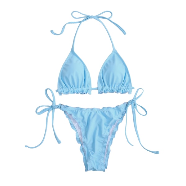 Blomstertrykk for kvinner Halter Triangle Tie Side Bikini Sett Todelt badedrakt (ren blå)