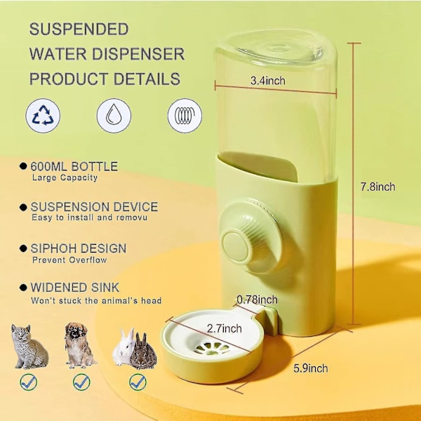 Kaninvannflaske, 600 ml Hengende Automatisk Vanndispenser Med Gravitasjonsflyt For Kanin Chinchilla Marsvin Ilder [Db] Green