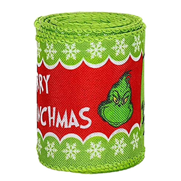 Grinch Julebånd - 4,5 m 2,5 tommer Julegave Grinchs Innpakningsbånd, Pynt til Juletre Krans Sløyfer BD B