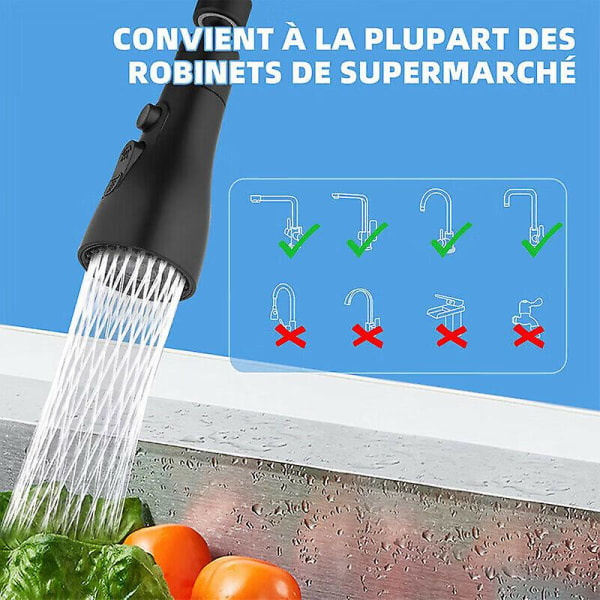Kampanj Spray för köksblandare 3 lägen - 360 graders munstycke för köksblandare, kranhuvud, diskblandarspray, förlängning för köksblandare (svart)