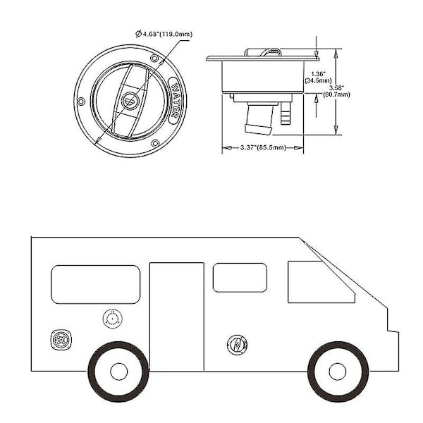 Caravan-lisävarusteet RV:n muokattu painovoimainen vesiliitäntä lukittavalla avaimella vesisäiliön sisääntuloluukku Trailer RV [db]