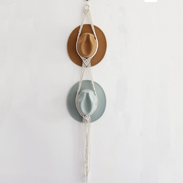 Macrame-hatturipustimet Boho-hatturipustimet seinälle Boheemi naisten hattuteline Hat  [dB} white 130cm