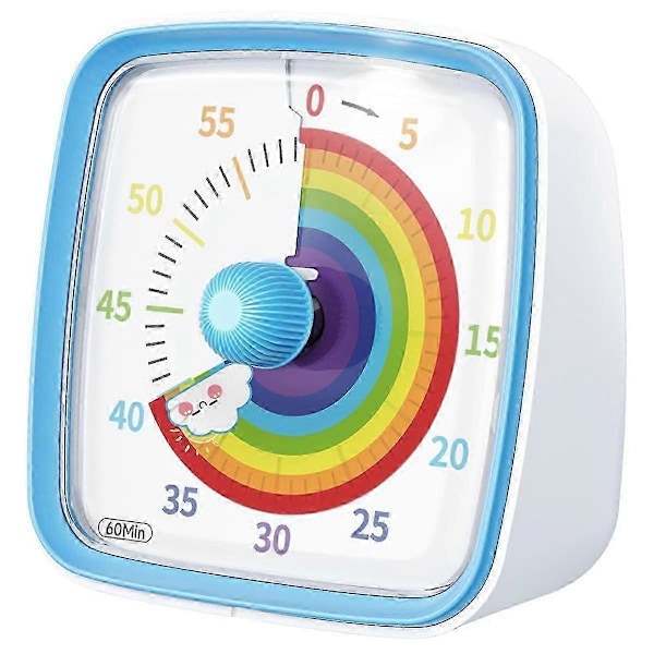 60-Minutters Visuel Timer med Natlys, Nedtællingstimer, Pomodoro Timer med Regnbue Mønster til Børn og Voksne [DB] Blue