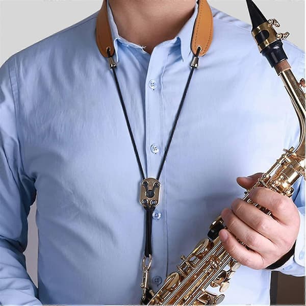 Saksofonin kaulahihna, nahkainen kaulanauha metallikoukulla alttosaksofonille/tenorisaksofonille/baritonisaksofonille/sopraanosaksofonille [DB] Brown
