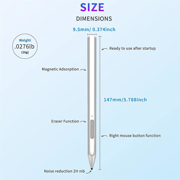 Stylus Pen Magnetic For Surface Pro 3/4/5/6/7 Pro X Go 2 Book Latpop 4096 Levels Pressure Palm Rejection-sølv