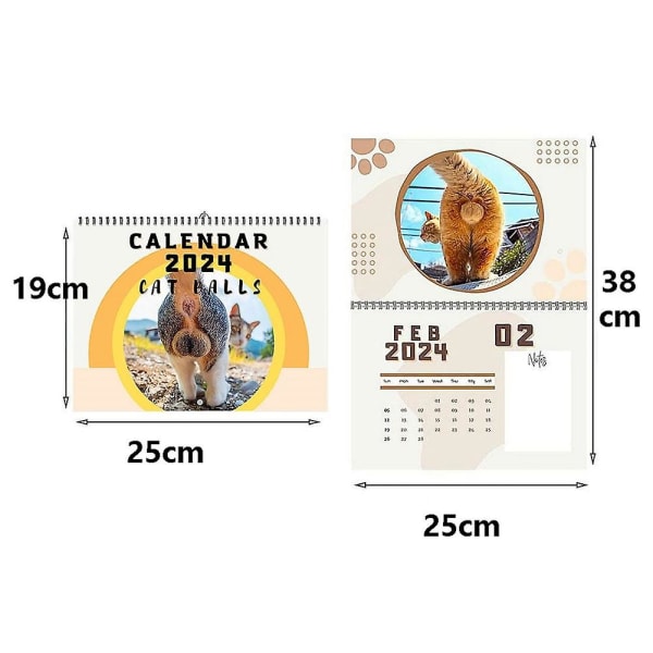 Rumpekalender 2024, Baller Kalender 25x19cm Morsom Rumpekalender, 12 Måneders Baller