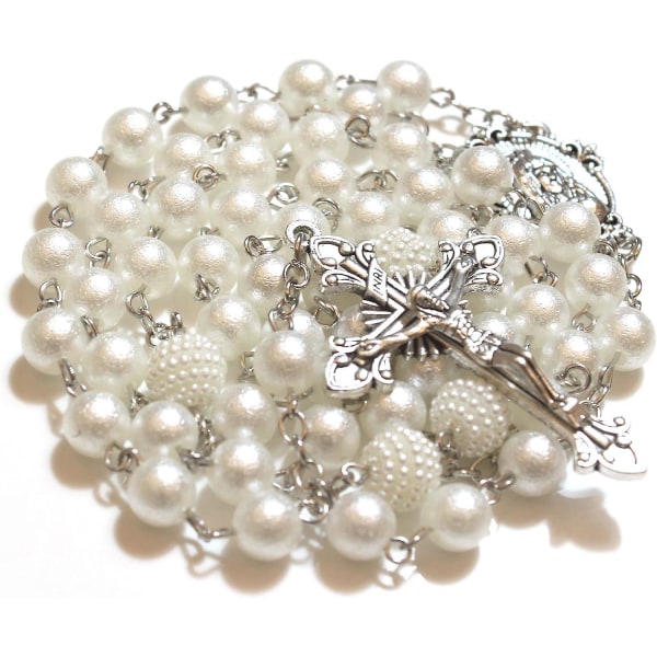 Rosary Beads Chaplet White Matt Resin Rosery Catholic Gifts, 23,2"