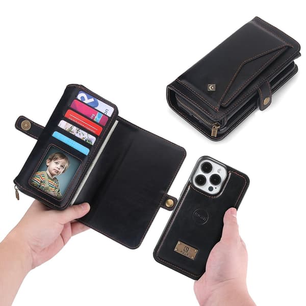 Lynlås Tegnebog Læder Etui Til iPhone 15 Plus [DB] Black