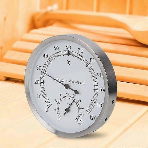-Hygrometer 2-i-1 Rustfritt Stål Badstu Termometer Hygrometer -Hygrometer Badstue Rom Tilbehør [db] silver  white