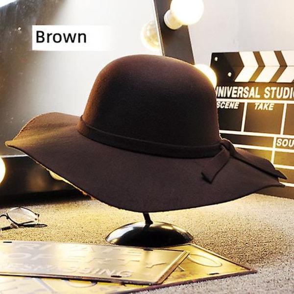 Vintage Dame Bredskygget Floppy Varm Uld-look/effekt Hat db Brown