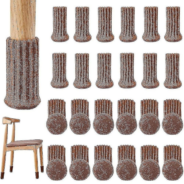 24 stk Stolputebeskyttere Høy Elastisk Møbelsokker Pads Sklisikre Stolputebein {db} Brown