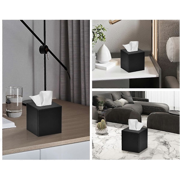 Servettbox Fyrkantig PU Läder Ansiktsservettboxhållare för Sminkbord Badrumsinredning -Qin [DB] Black