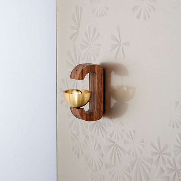 Butiksringklocka för dörröppning, magnetisk träklocka gyllene dekorativ entrédörrklocka med mässingsklocka-d [db] Dark brown walnut
