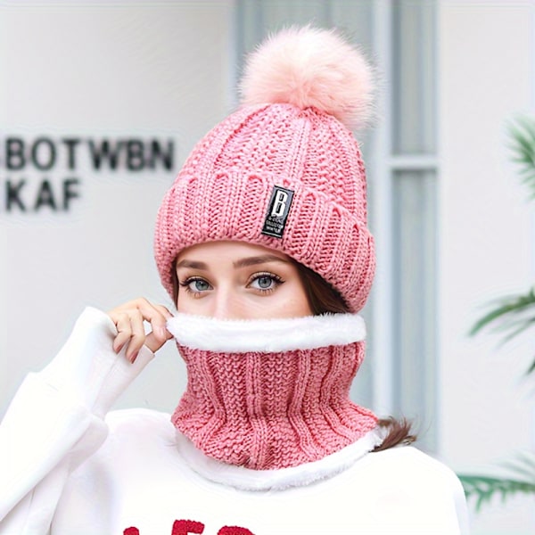 2 stk. Damer Vinter Strikket Beanie Hat med Pom Pom og Fleeceforet Halsvarmer Sæt - Perfekt til Jul Begivenheder db Gray One Size Fits All