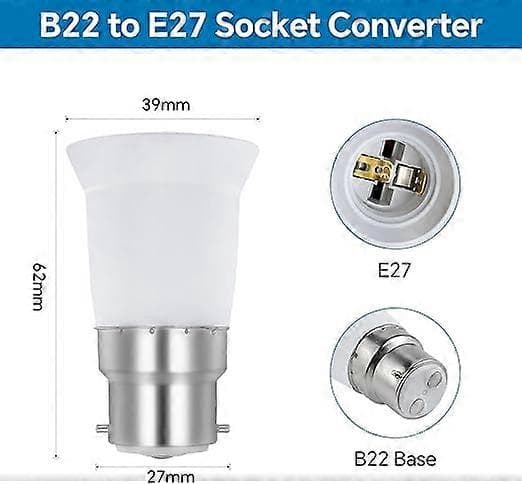 B22 til E27 Sokkeladapter, B22 til E27 Bajonetsokkel Konverter til LED Glødelampe Halogenpære Sokkelbaseadapter, 6 Stykker [DB]