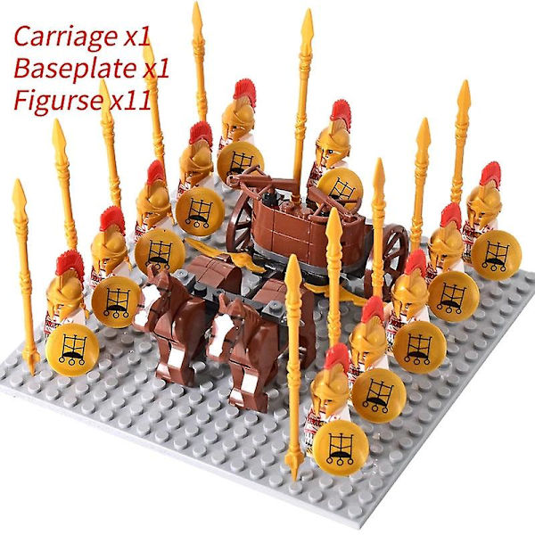 Mini actionfigurer af middelalderlige riddere, byggeklodser, romersk vogn, karet, soldat, krigshest, klodser, legetøj til børn, gave Db Set 35