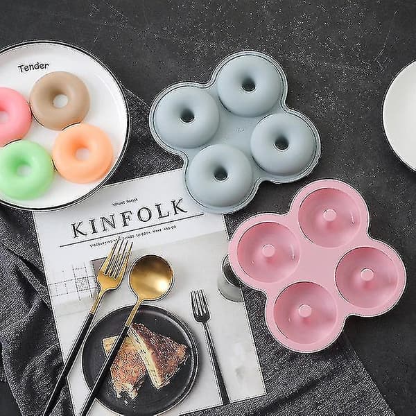 Silikone Donut Bageform 4 Hulrum Doughnut Maker Form Silikone Bageplade Non Stick Doughnut Form  [dB} Pink