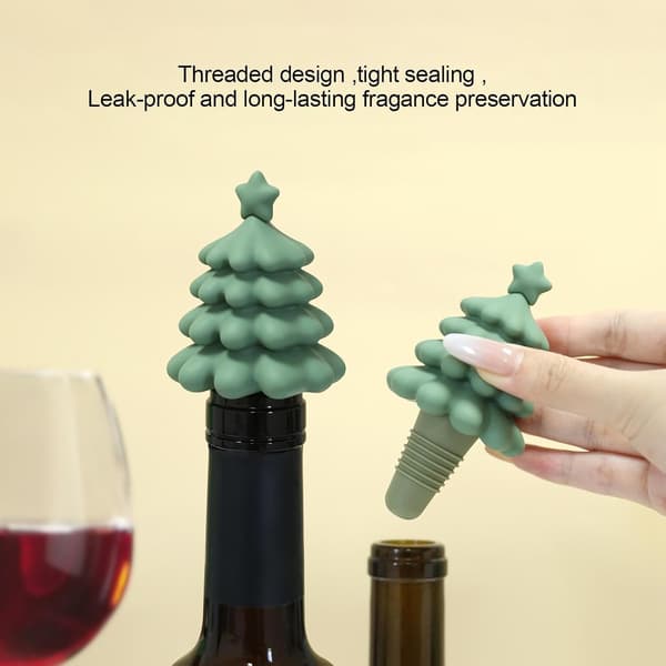 Julgransflaskpropp, återanvändbar silikonvinpropp, julchampagneproppar, vintillbehör för flaskor K[DB] Green