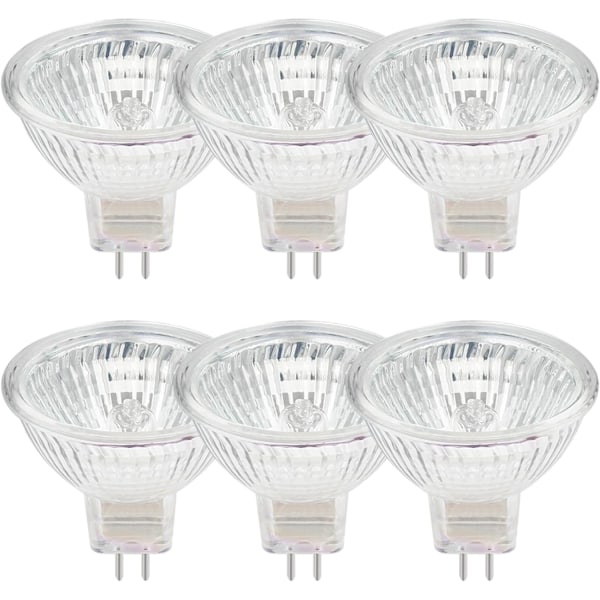 Pakke med 6 Halogenpærer GU5.3 MR16 50W 12V Dimmbare - Varmt Hvit 2800K, 400 Lumen, Glassdeksel Jz db 50W