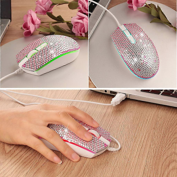 Färgglada Rhinestone Mus Ergonomisk Trådbunden Mus för Notebook Laptop Dator PC db