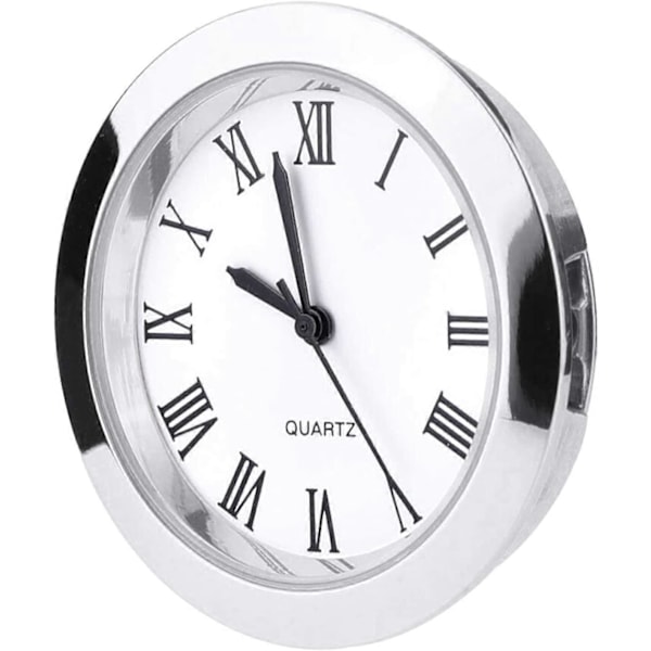 1-1/2 tum (37 mm) Rund Quartz Klockinsats med Romerska Siffror Passar 35 mm Diameter Hål (Silverram) [DB]
