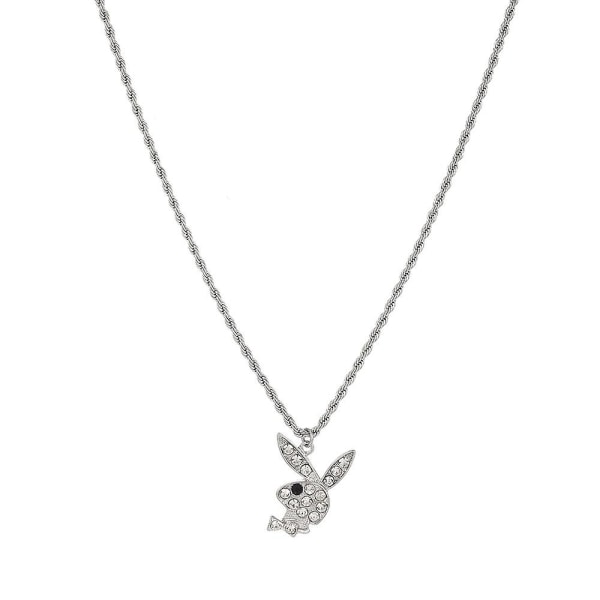 Rhinestone Playboy Rabbit Pendant Necklace Stainless Steel Retro Punk Necklace Women's