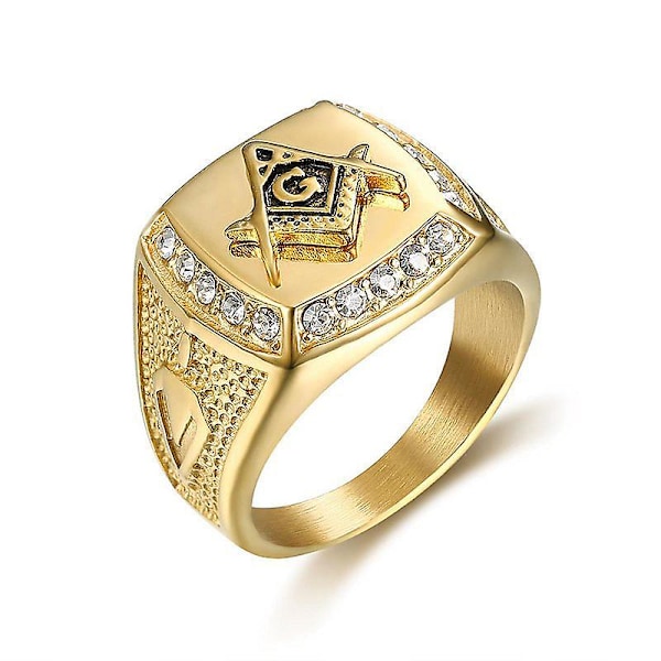 Ag Rustfri Stål Ring Mænd Vintage Guld Farve Mand Hiphop Rock Herre Ringe Retro Frimurer Frimureri Masonic Punk Smykker [Db] JZ024gold 12